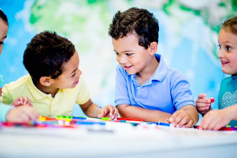 Elementary Students Playing with Blocks